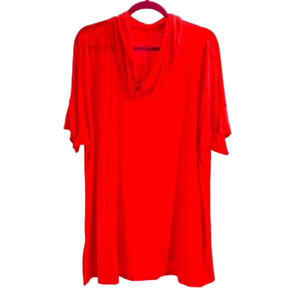 LANDS' END 1X 16w-18w plus red short sleeve cowl neck short sleeve top NWT B26 - Picture 1 of 9